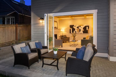 Large sliding door opens great room to the outdoor space.