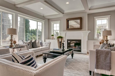 Great room with coffered ceiling.